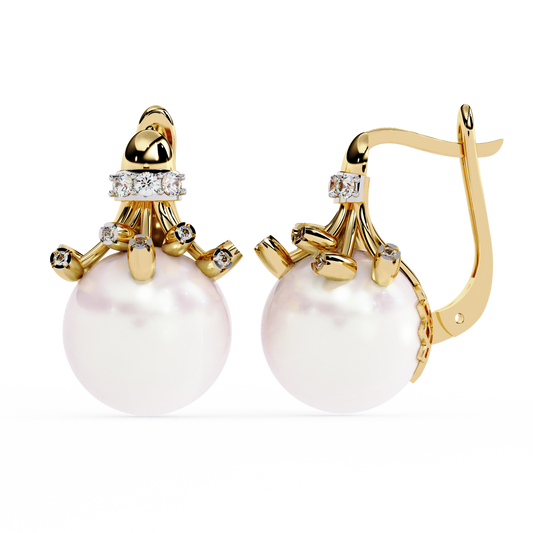 Rosé Crown – Diamond & Pink Gemstone Drop Earrings in 14K Gold