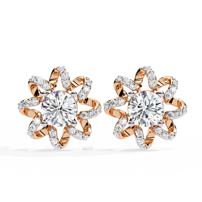 Radiant Bloom – Diamond Floral Halo Studs in 14K Gold