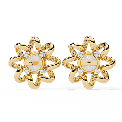 Radiant Bloom – Diamond Floral Halo Studs in 14K Gold