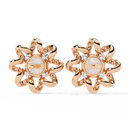 Radiant Bloom – Diamond Floral Halo Studs in 14K Gold