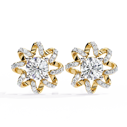 Radiant Bloom – Diamond Floral Halo Studs in 14K Gold