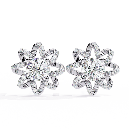 Radiant Bloom – Diamond Floral Halo Studs in 14K Gold