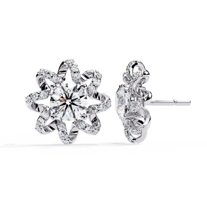 Radiant Bloom – Diamond Floral Halo Studs in 14K Gold