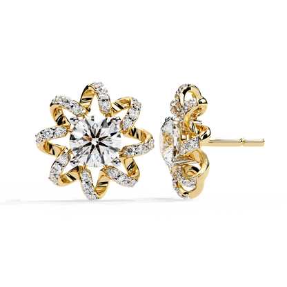 Radiant Bloom – Diamond Floral Halo Studs in 14K Gold