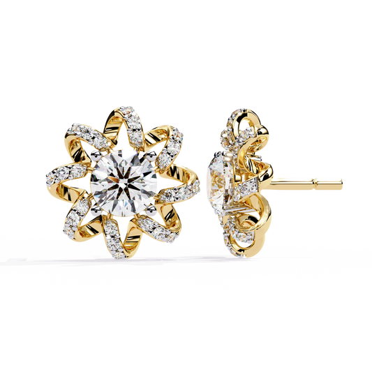 Radiant Bloom – Diamond Floral Halo Studs in 14K Gold