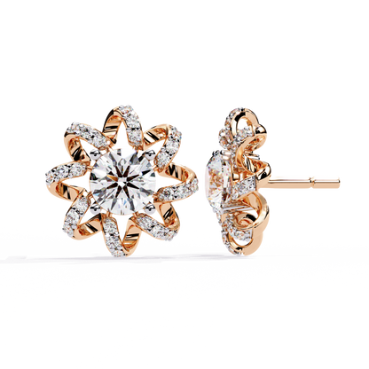 Radiant Bloom – Diamond Floral Halo Studs in 14K Gold