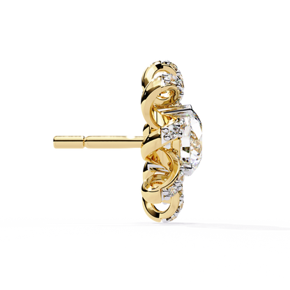 Radiant Bloom – Diamond Floral Halo Studs in 14K Gold