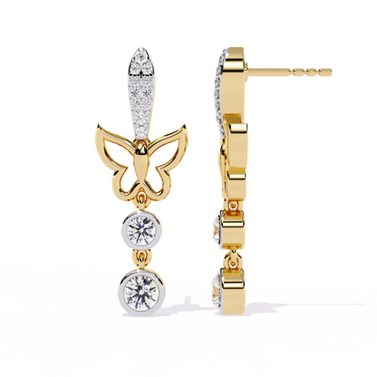 Papillon Drape – Diamond Butterfly Drop Earrings in 14K Gold