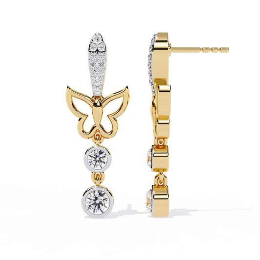 Papillon Drape – Diamond Butterfly Drop Earrings in 14K Gold