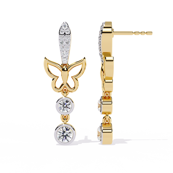 Papillon Drape – Diamond Butterfly Drop Earrings in 14K Gold
