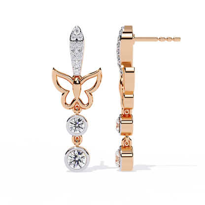 Papillon Drape – Diamond Butterfly Drop Earrings in 14K Gold