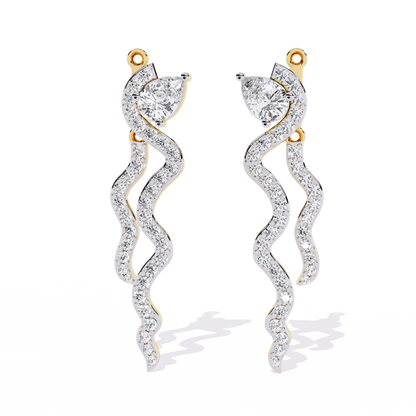 Serpentine Gleam – Pear & Pavé Diamond Drop Earrings in 14K Gold