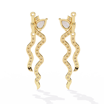 Serpentine Gleam – Pear & Pavé Diamond Drop Earrings in 14K Gold