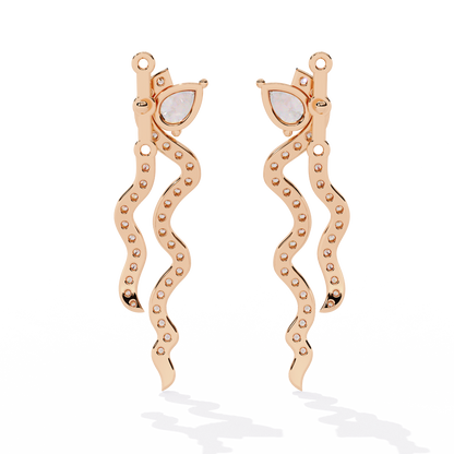 Serpentine Gleam – Pear & Pavé Diamond Drop Earrings in 14K Gold