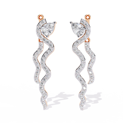 Serpentine Gleam – Pear & Pavé Diamond Drop Earrings in 14K Gold