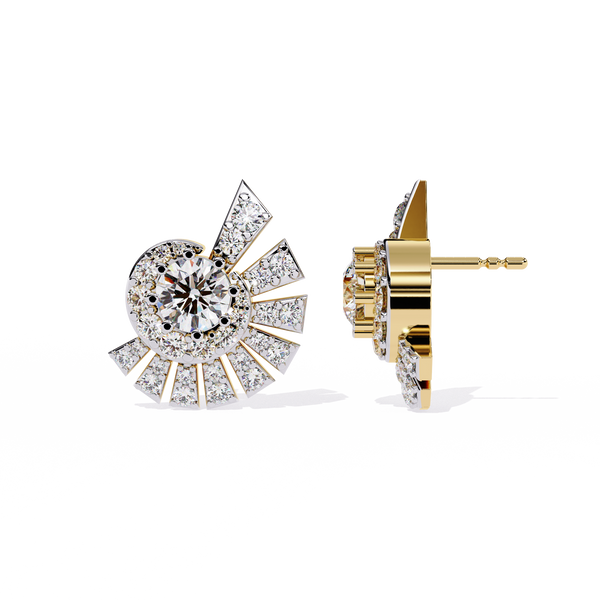 Solstice Swirl – Diamond Radiant Burst Earrings in 14K Gold