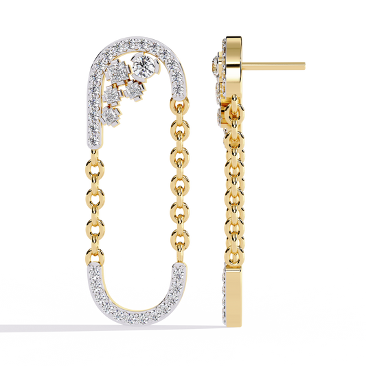 Luxe Loop – Pavé Diamond Chain Link Drop Earrings in 14K Gold