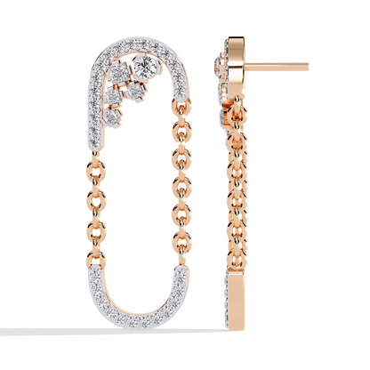Luxe Loop – Pavé Diamond Chain Link Drop Earrings in 14K Gold