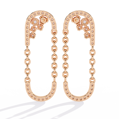 Luxe Loop – Pavé Diamond Chain Link Drop Earrings in 14K Gold