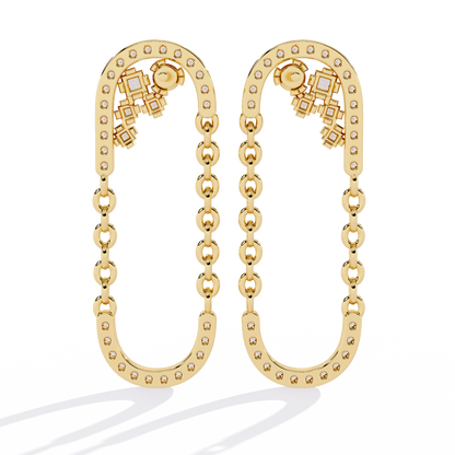 Luxe Loop – Pavé Diamond Chain Link Drop Earrings in 14K Gold