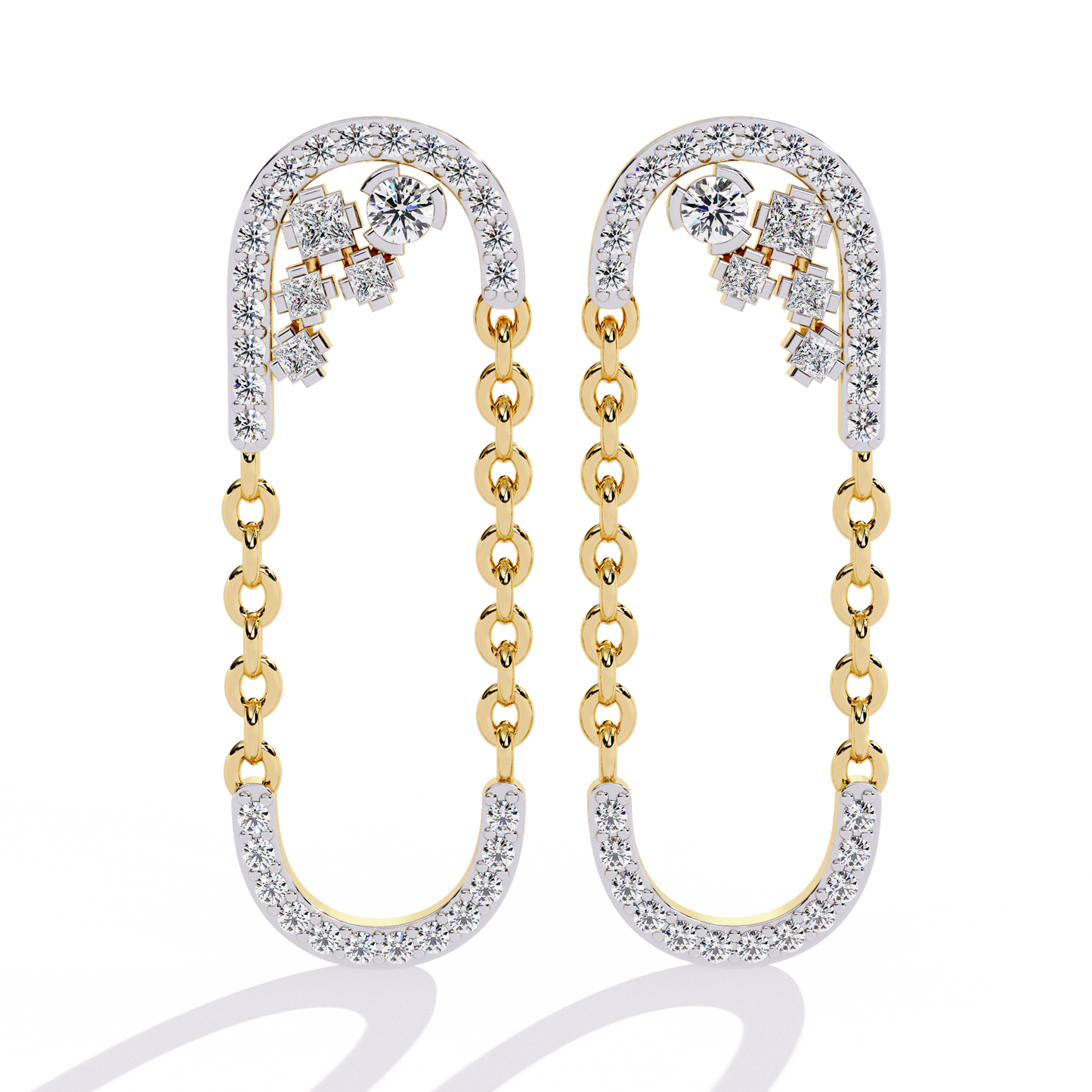 Luxe Loop – Pavé Diamond Chain Link Drop Earrings in 14K Gold