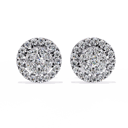 Lumière Crest – Princess & Marquise Lab Diamond Halo Studs in 14K Gold