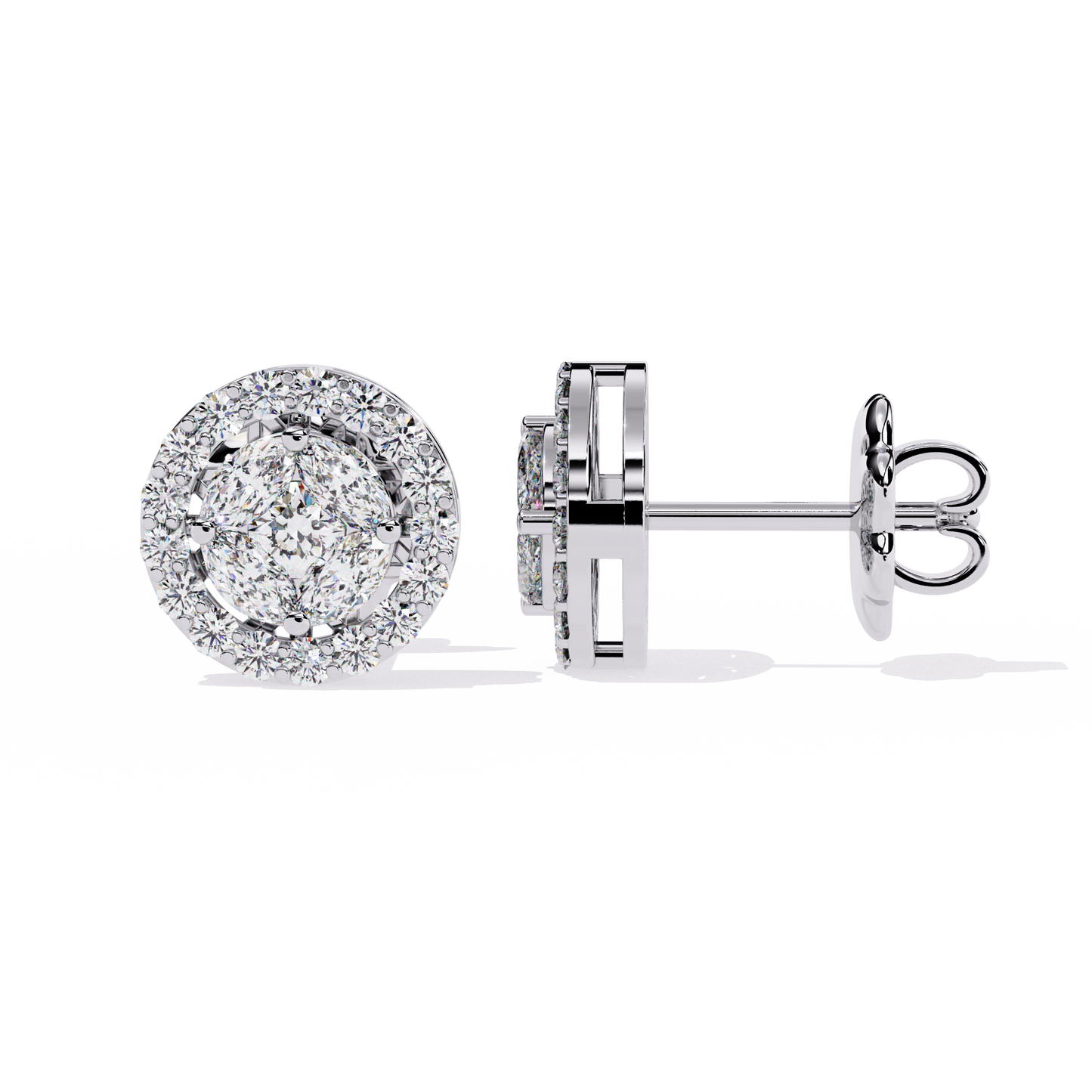 Lumière Crest – Princess & Marquise Lab Diamond Halo Studs in 14K Gold