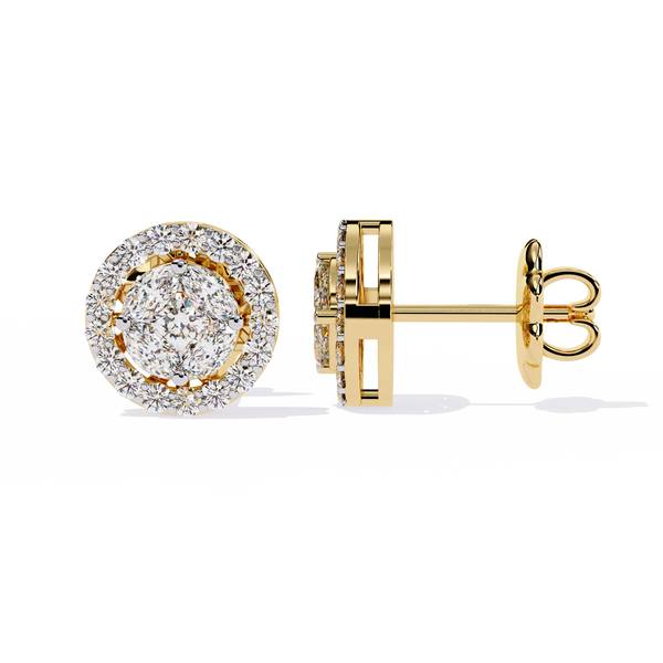 Lumière Crest – Princess & Marquise Diamond Halo Studs in 14K Gold