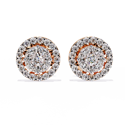 Lumière Crest – Princess & Marquise Lab Diamond Halo Studs in 14K Gold
