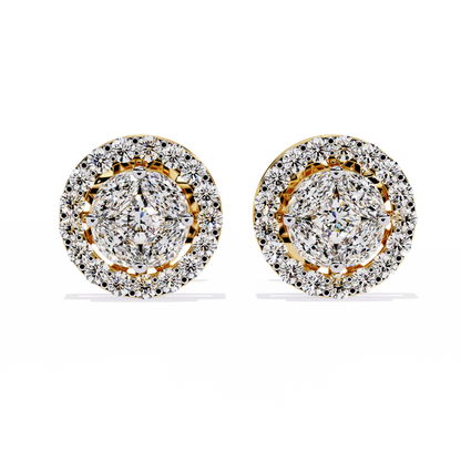 Lumière Crest – Princess & Marquise Lab Diamond Halo Studs in 14K Gold