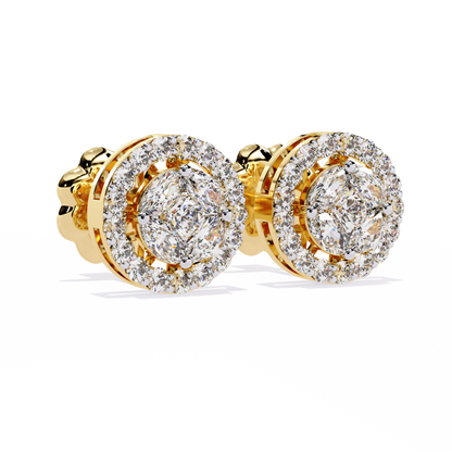 Lumière Crest – Princess & Marquise Lab Diamond Halo Studs in 14K Gold