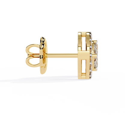 Lumière Crest – Princess & Marquise Lab Diamond Halo Studs in 14K Gold