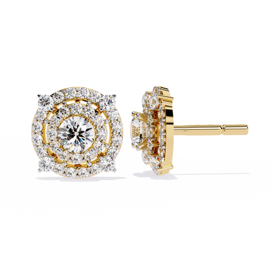 Eclipse Radiance – Double Halo Lab Diamond Stud Earrings in 14K Gold