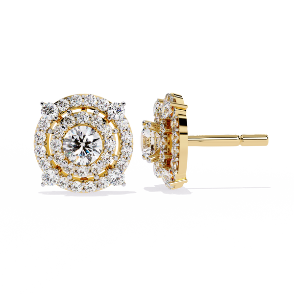 Eclipse Radiance – Double Halo Diamond Stud Earrings in 14K Gold