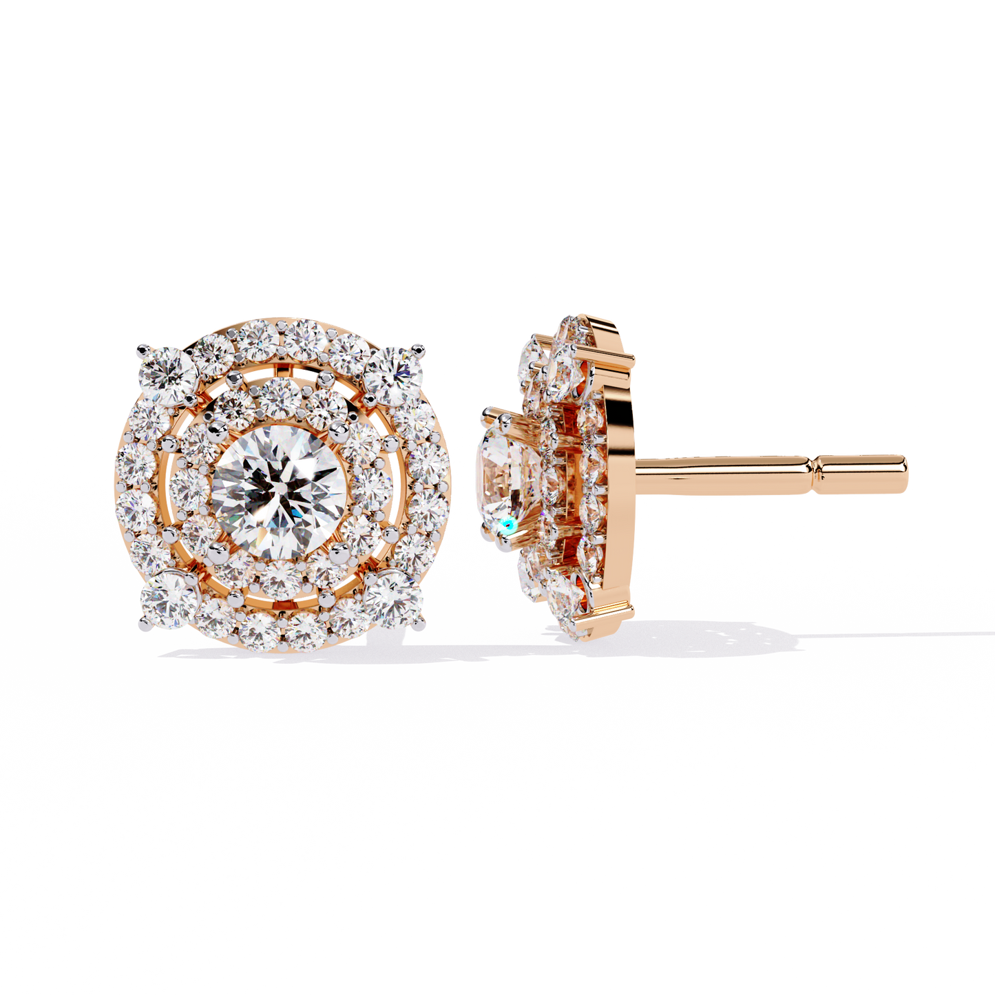 Eclipse Radiance – Double Halo Lab Diamond Stud Earrings in 14K Gold