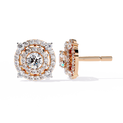 Eclipse Radiance – Double Halo Lab Diamond Stud Earrings in 14K Gold