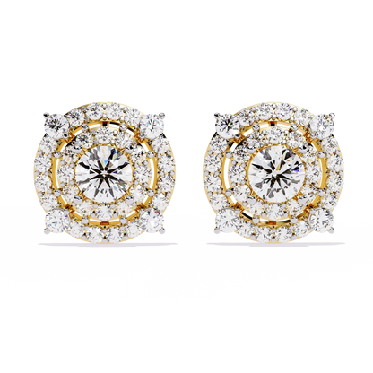 Eclipse Radiance – Double Halo Lab Diamond Stud Earrings in 14K Gold