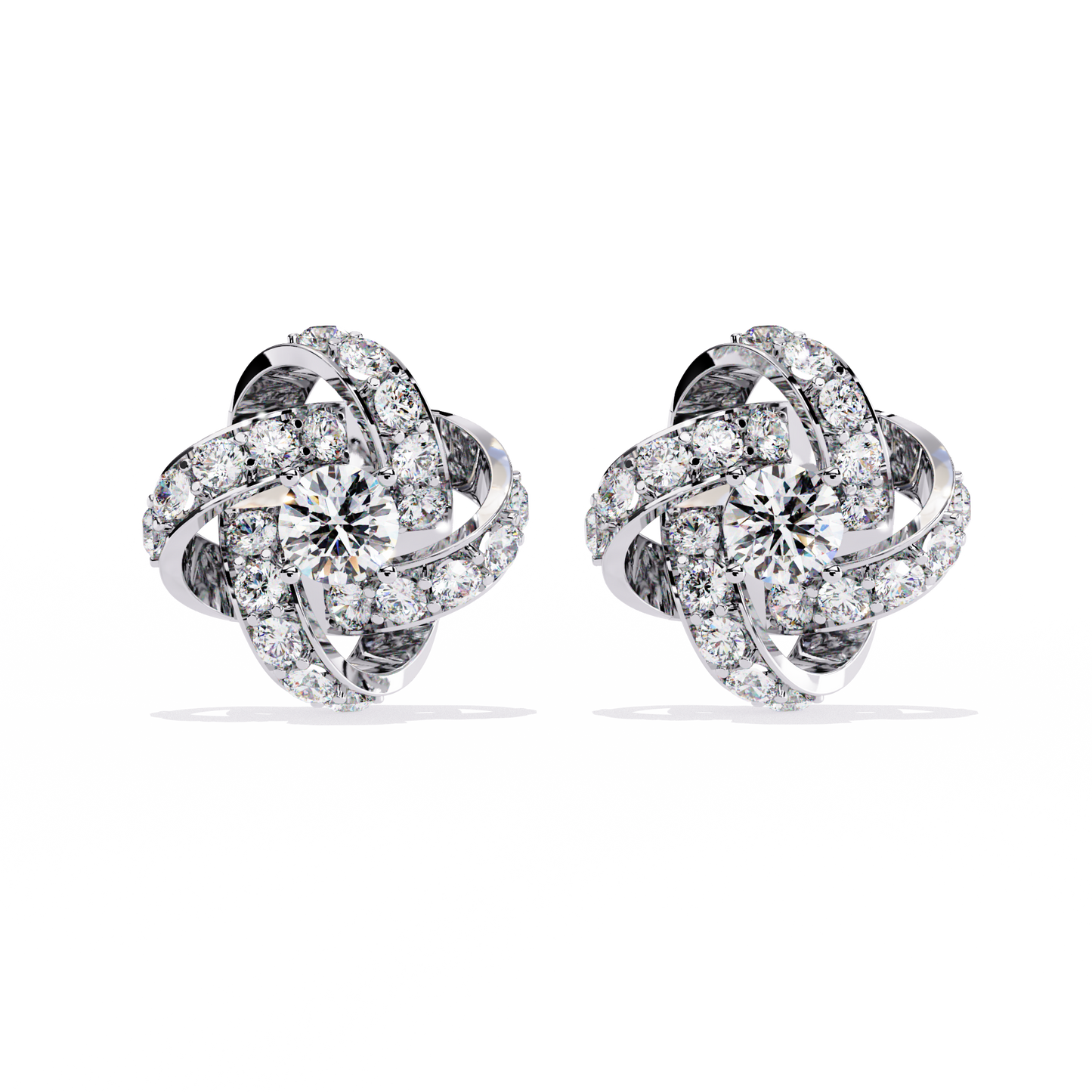 Petal Swirl – Lab Diamond Floral Knot Stud Earrings in 14K Gold