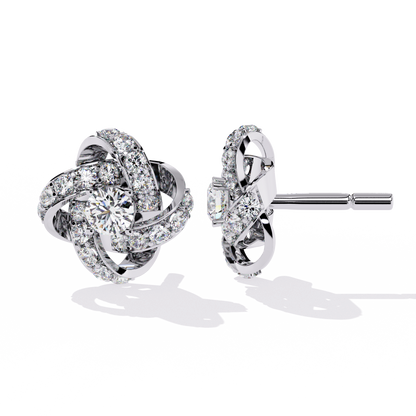 Petal Swirl – Lab Diamond Floral Knot Stud Earrings in 14K Gold