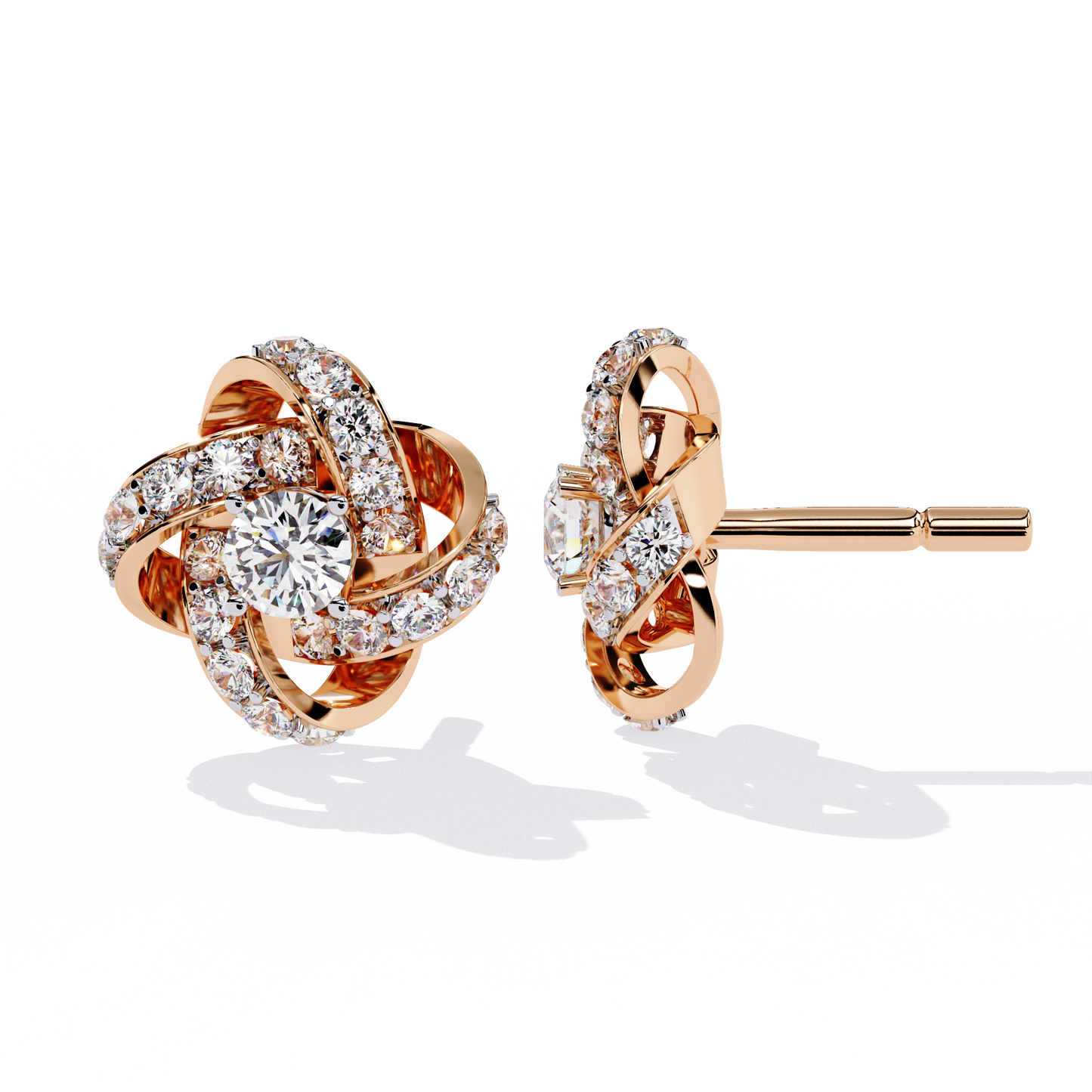 Petal Swirl – Lab Diamond Floral Knot Stud Earrings in 14K Gold
