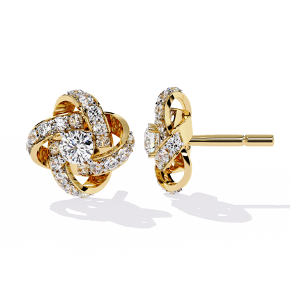 Petal Swirl – Lab Diamond Floral Knot Stud Earrings in 14K Gold