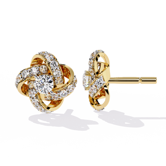 Petal Swirl – Lab Diamond Floral Knot Stud Earrings in 14K Gold