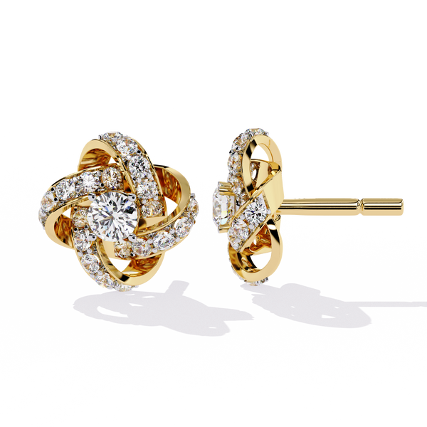 Petal Swirl – Diamond Floral Knot Stud Earrings in 14K Gold