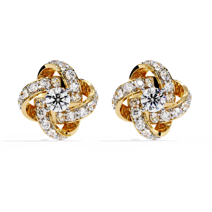 Petal Swirl – Lab Diamond Floral Knot Stud Earrings in 14K Gold