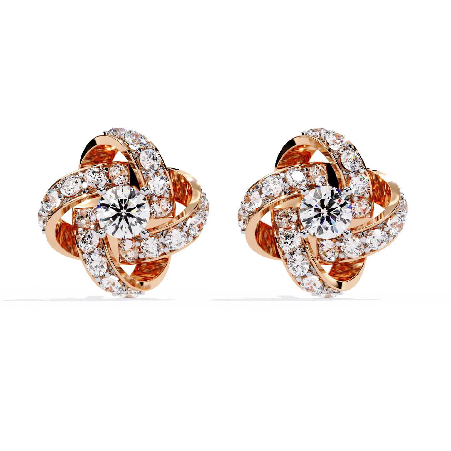 Petal Swirl – Lab Diamond Floral Knot Stud Earrings in 14K Gold