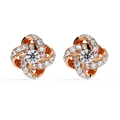 Petal Swirl – Lab Diamond Floral Knot Stud Earrings in 14K Gold