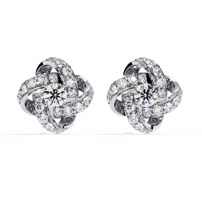 Petal Swirl – Lab Diamond Floral Knot Stud Earrings in 14K Gold