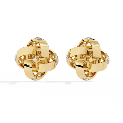 Petal Swirl – Lab Diamond Floral Knot Stud Earrings in 14K Gold