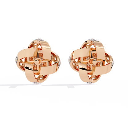 Petal Swirl – Lab Diamond Floral Knot Stud Earrings in 14K Gold