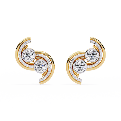 Twin Orbit – Dual Round Diamond Swirl Earrings in 14K Gold
